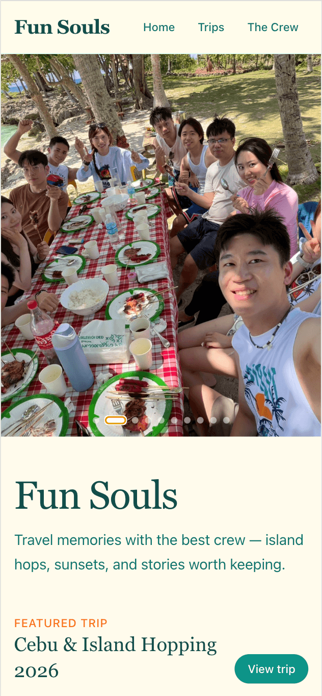 Fun Souls homepage on mobile